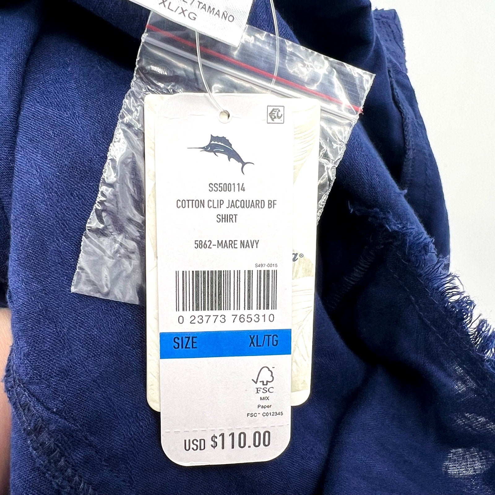 TOMMY BAHAMA Jacquard Boyfriend Cover Up Shirt XL Mare Navy Blue Cotton Clip NWT