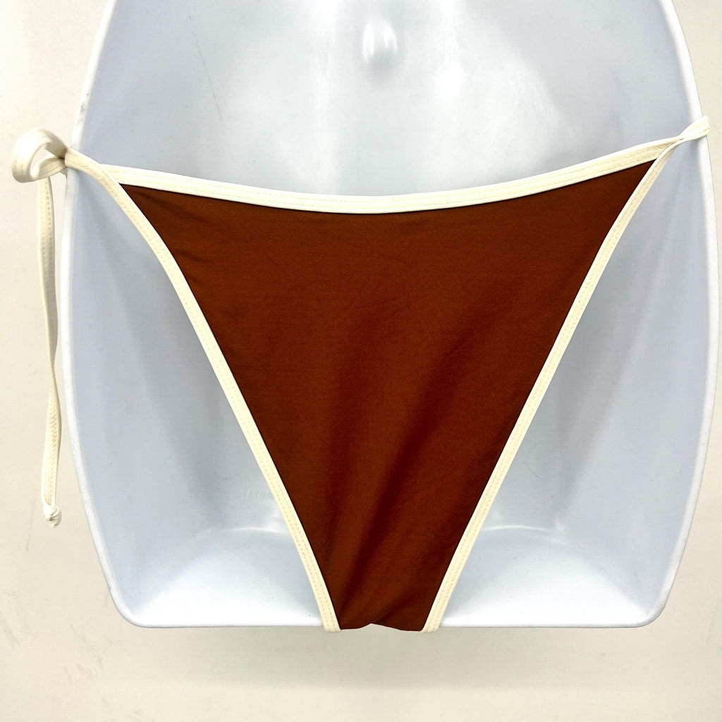 L*SPACE Women's Levy Bitsy String Bikini Bottoms Medium Coffee Brown Cream NWT
