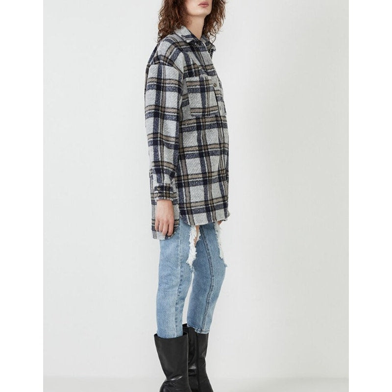 BARDOT Women Checked Flannel Shirt Jacket Small Blue Check NWT