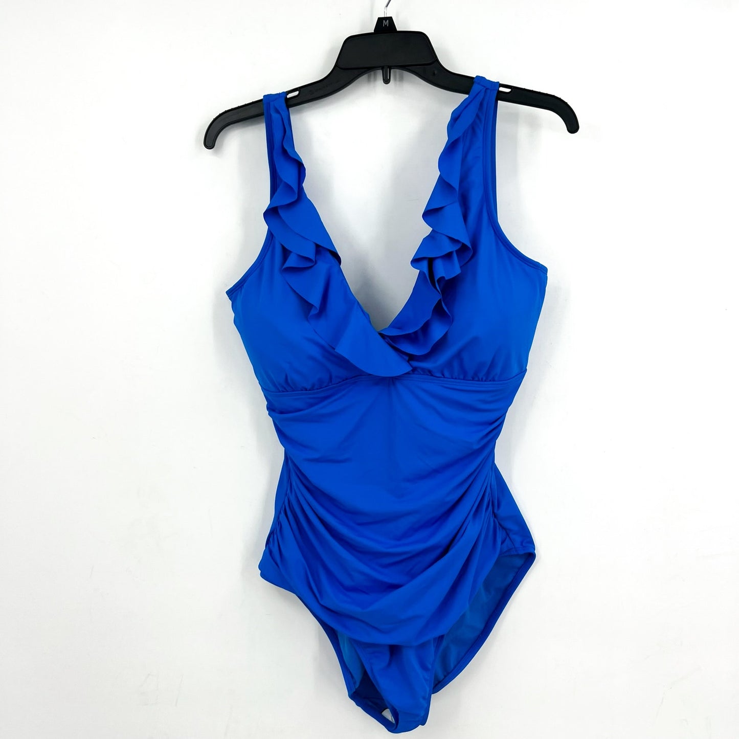 LAUREN RALPH LAUREN Ruffle One Piece Swimsuit Size 16 Royal Blue Beach Club NWT