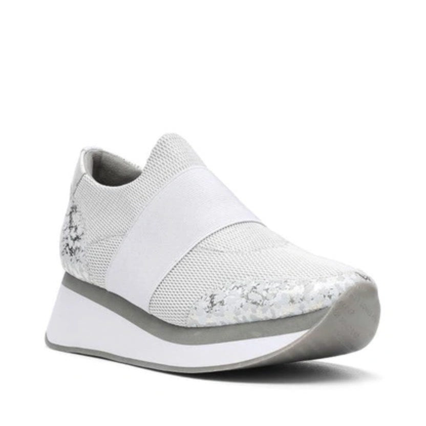 Donald Pliner Womens Pelham Wedge Sneaker US 11 M Silver White Slip On NWOB