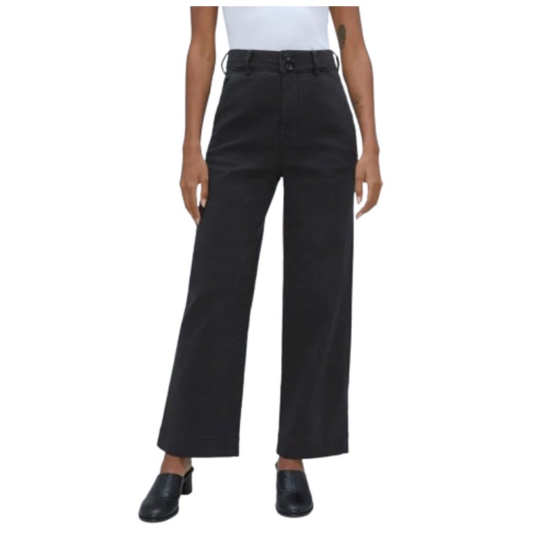EVERLANE Womens Organic Wide-Leg Crop Pants Size 2 Black Chino Stretch Twill NWT
