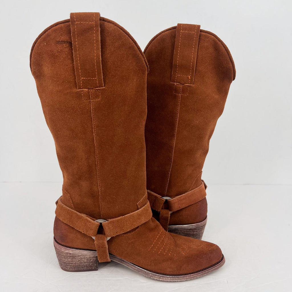 Vintage Foundry Co. Womens Peyton Western Boots Size 7 EU 37 Brown Suede NWOB