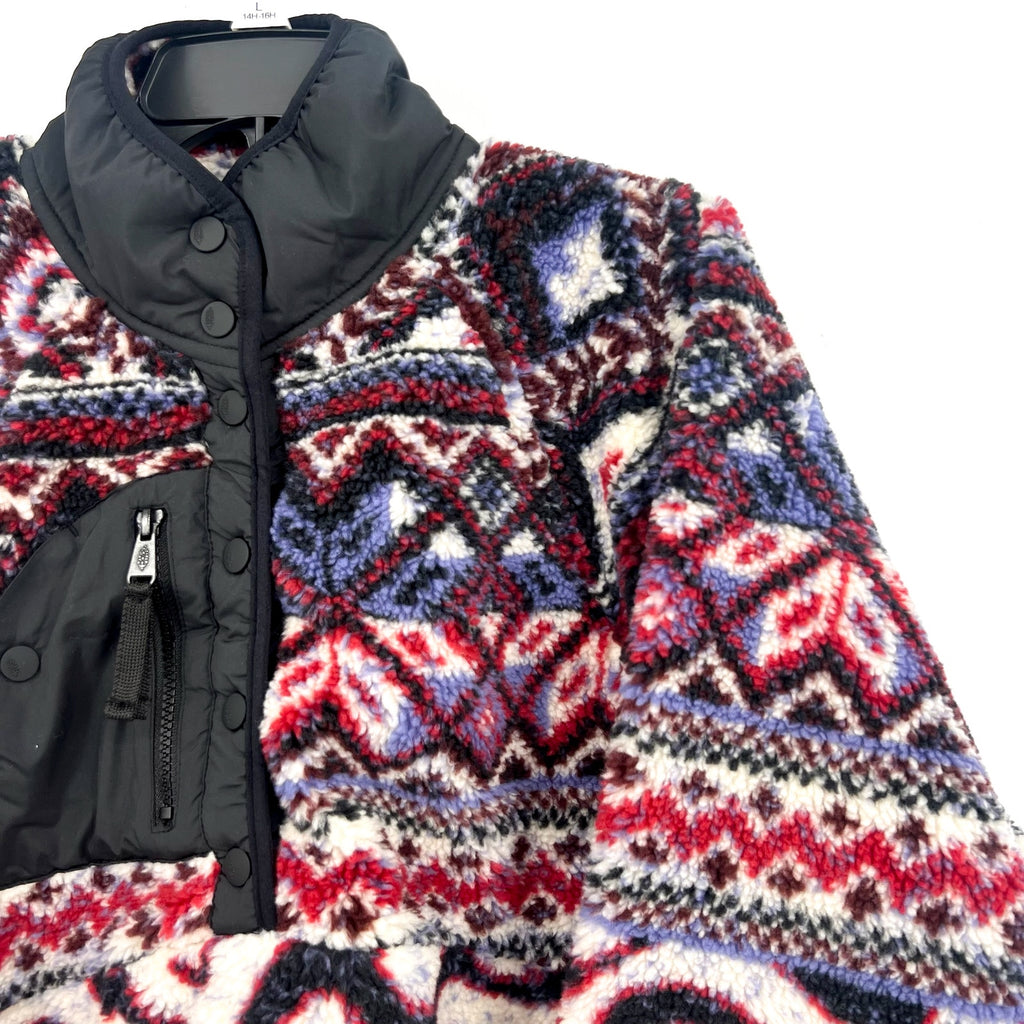 Free People Womens Rocky Ridge Fleece Pullover Jacket Small Red Purple Zebra NWT