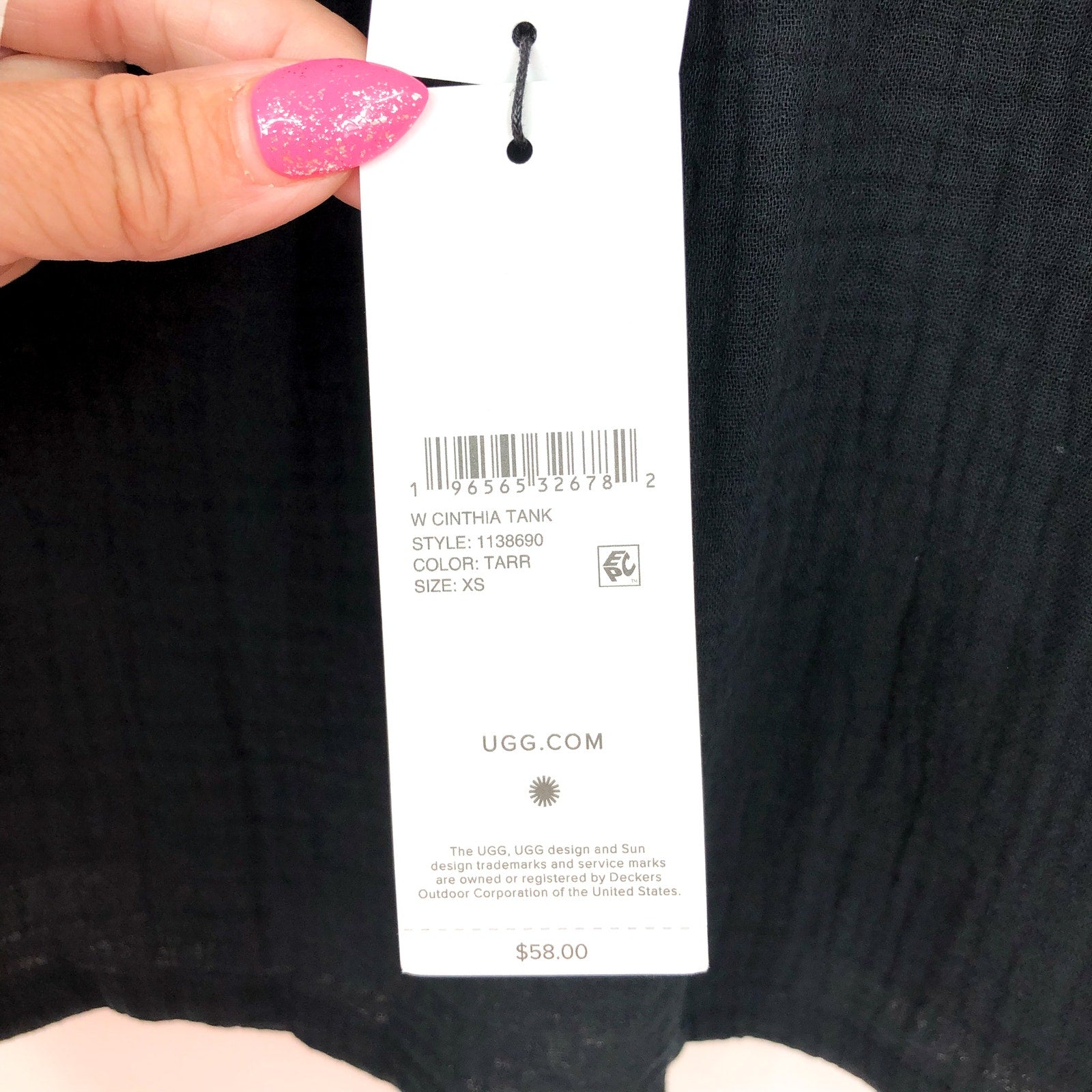 UGG Women's Cinthia Tank Cami XS Tarr Black Cropped Cotton Gauze NWT