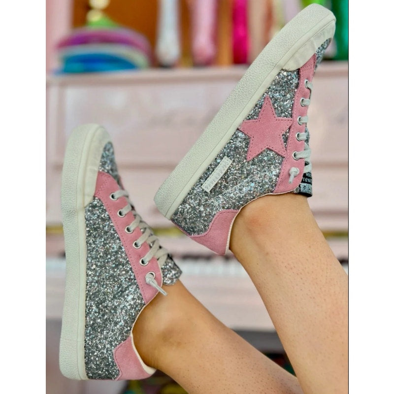 Vintage Havana Womens Ilana Sneakers US 5.5 M Pink Silver Glitter Suede NWOB