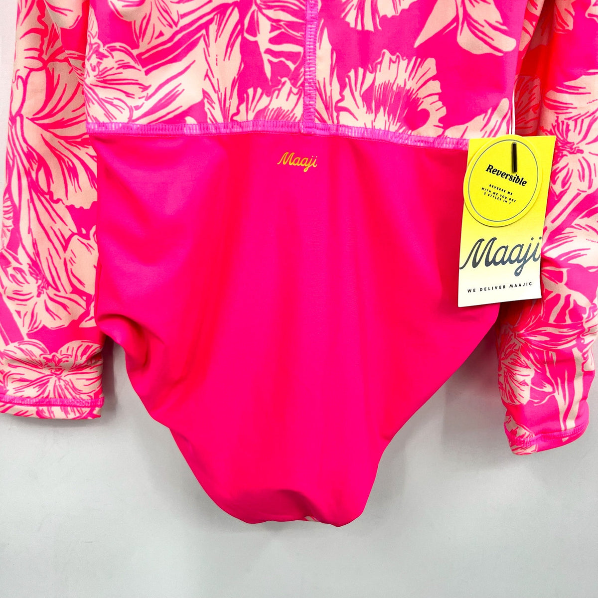 MAAJI Miku Reversible One Piece Swimsuit Girls Sz 8 Pink Floral Long Sleeve NWT