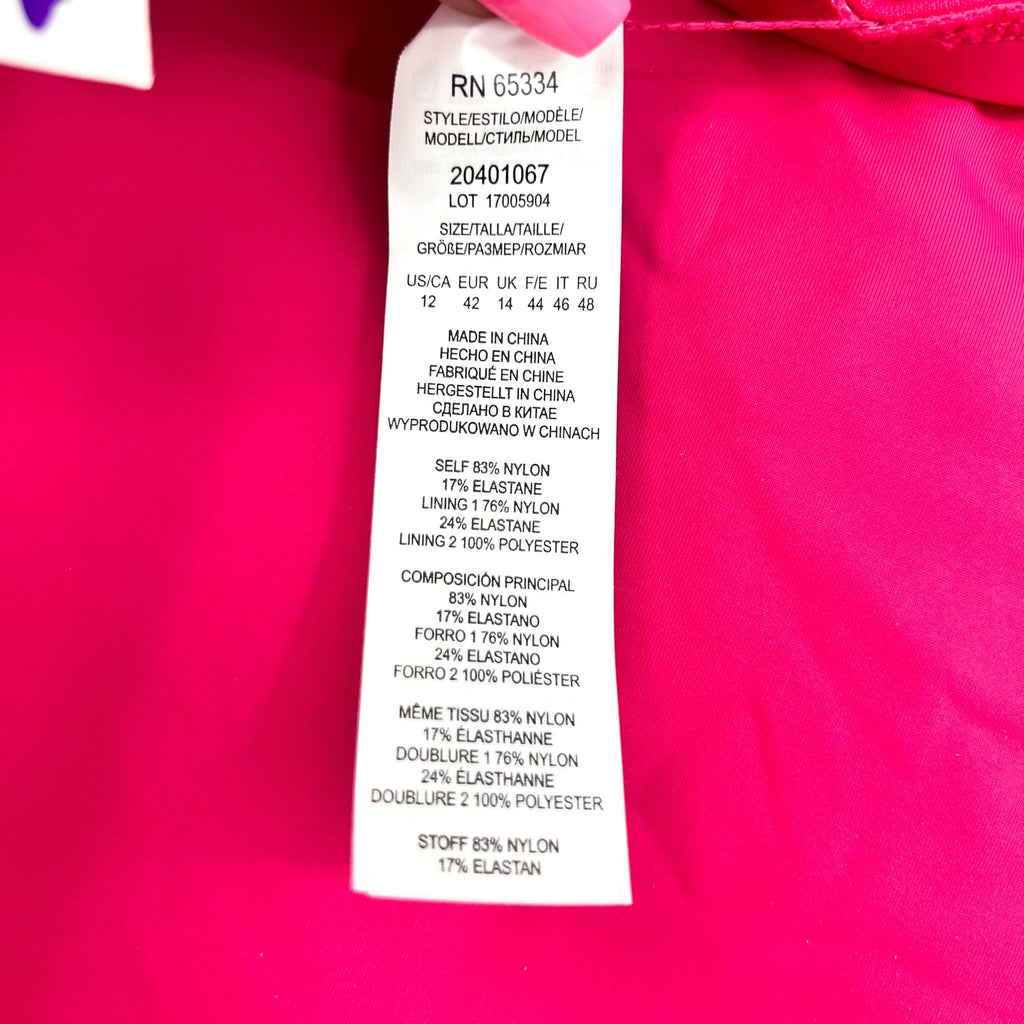 LAUREN RALPH LAUREN Bandeau One Piece Swimsuit Size 12 Pink Beach Club Ruche NWT