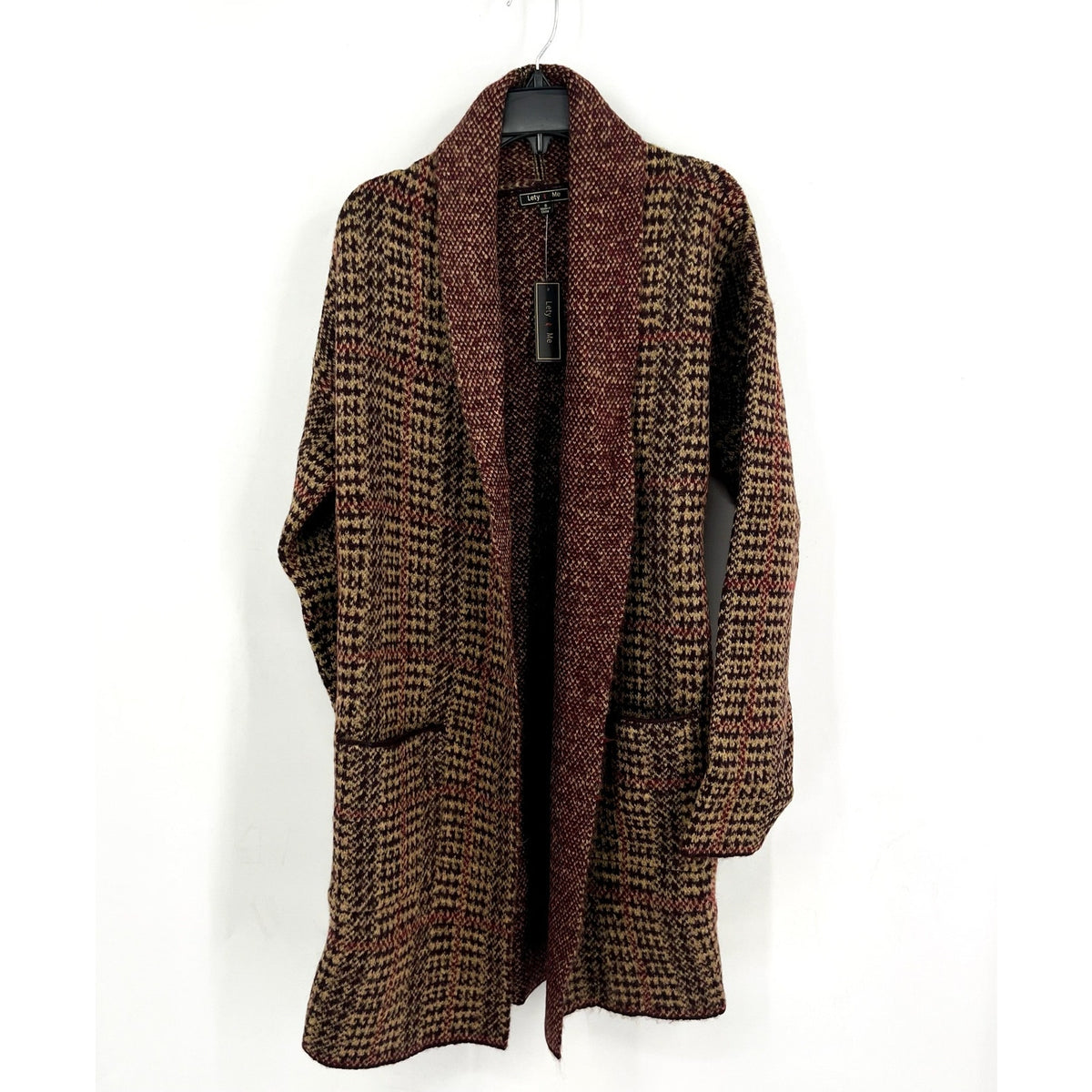 LETY & ME Womens Longline Knit Coatigan Small Burgundy Red Multi NWT