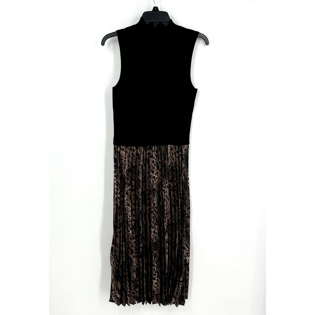 FORTUNE + IVY Womens Pleated Midi Dress Medium Black Tab Leopard Jersey NWOT