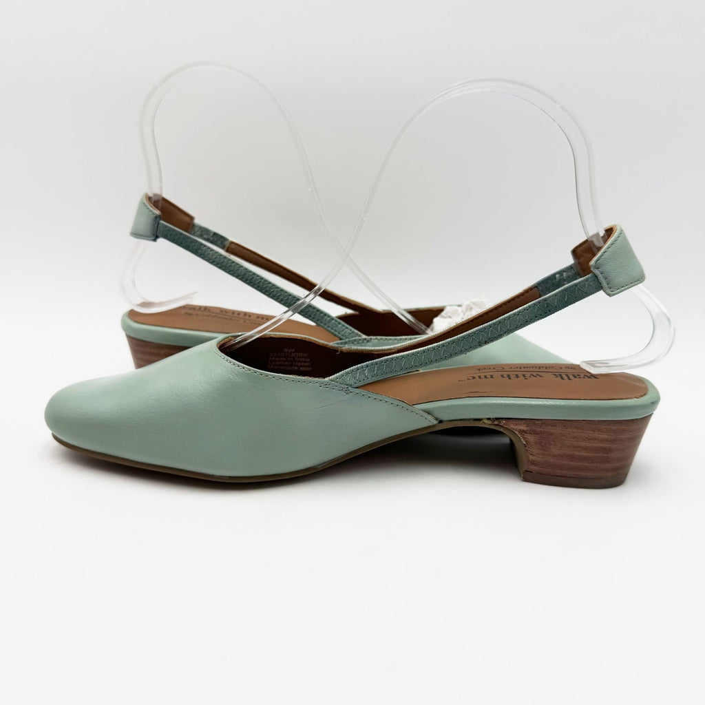 Coldwater Creek Womens Josie 2 Slingback Heels Size 8 WIDE Sea Green Leather NIB