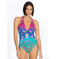 JOHNNY WAS Women's Rainbow One Piece Swimsuit Small Twist Keyhole Floral NWT