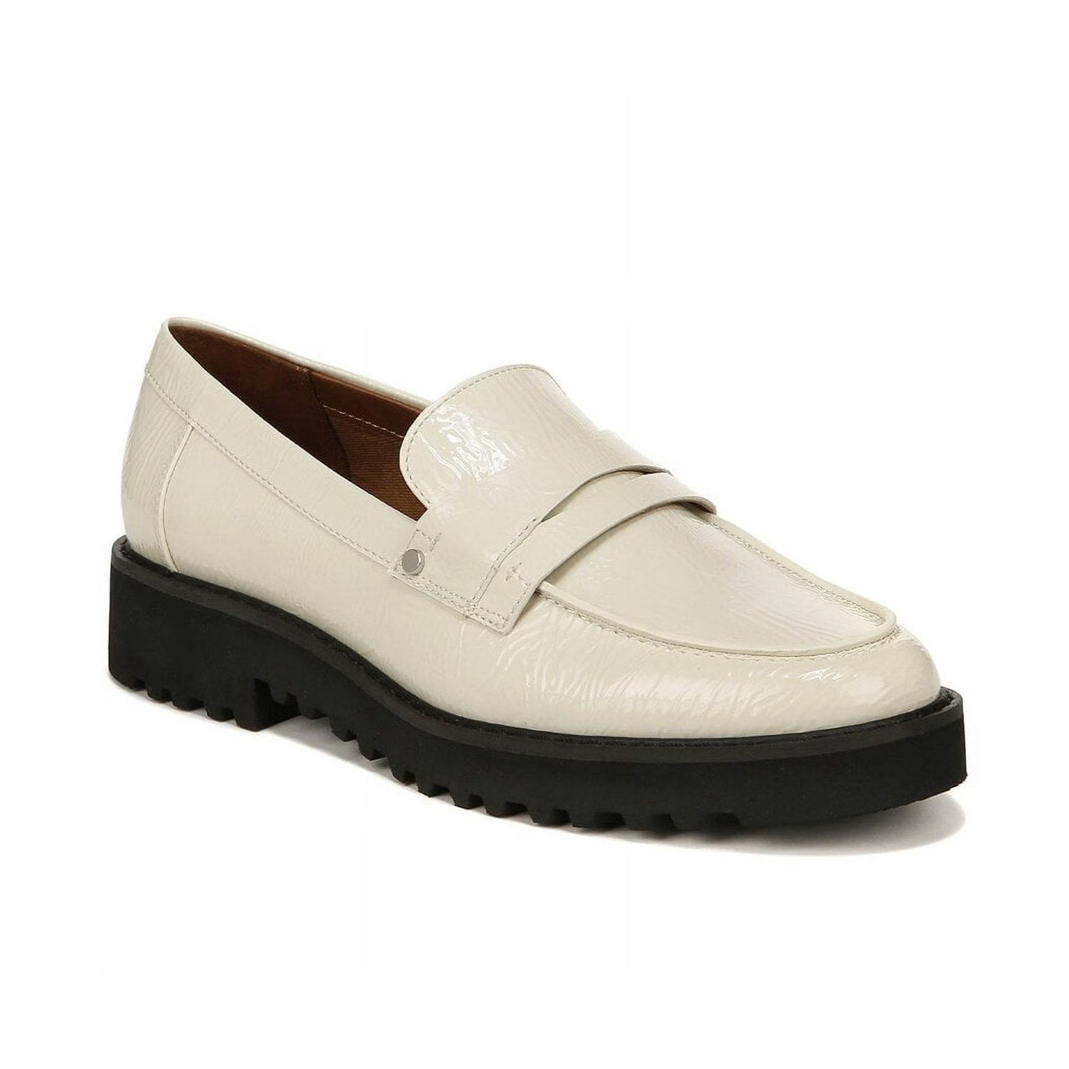 Franco Sarto Womens Cassandra Loafers US 7.5 Cream Vegan Patent Leather NIB