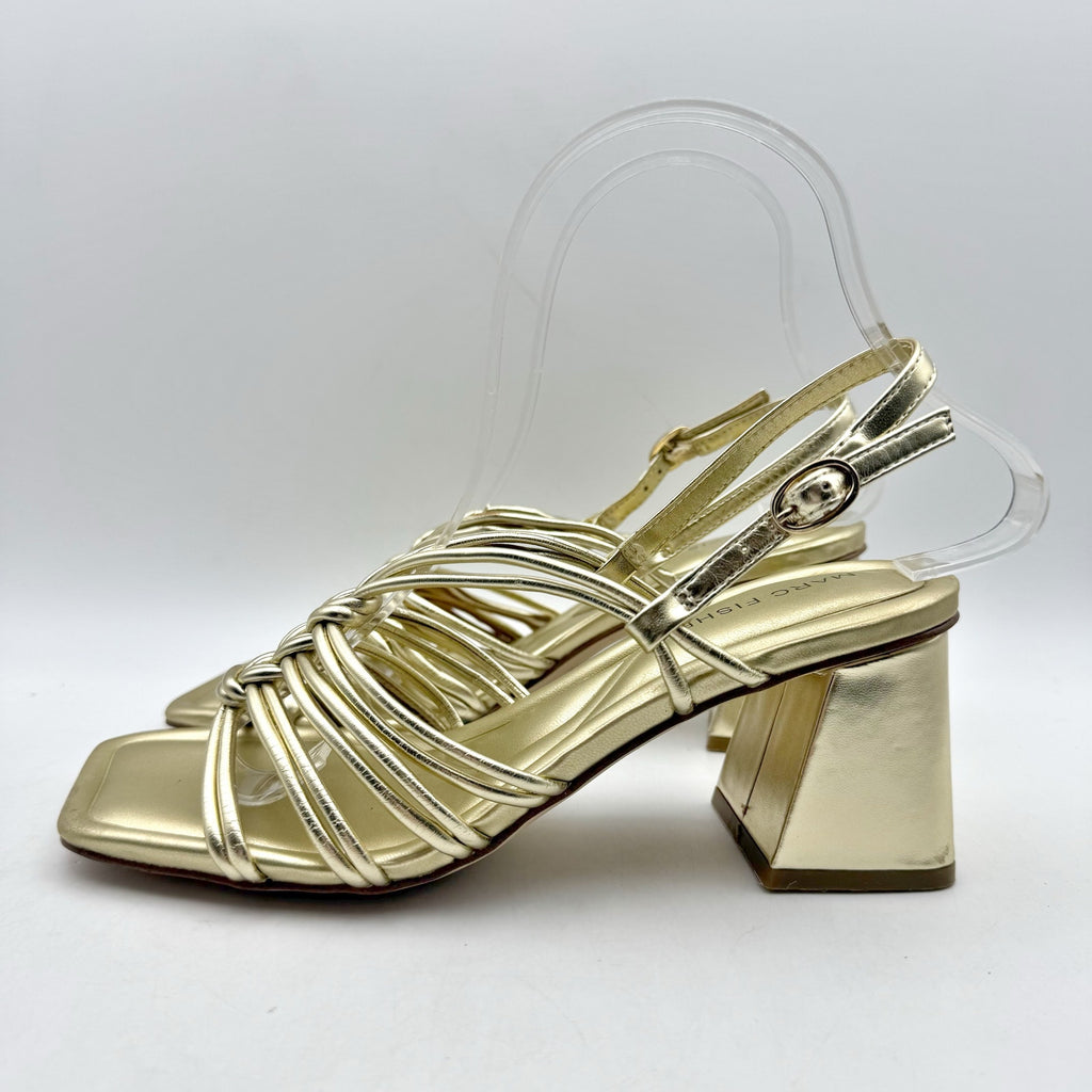 Marc Fisher Womens Magnify Heeled Sandals Size 6 M EU 36.5 Gold NWOB