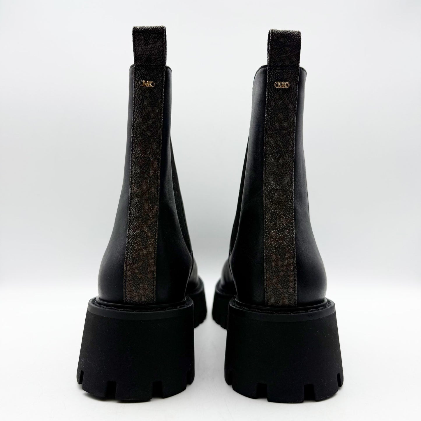 Michael Michael Kors Womens Asher Bootie US 8M Black Brown Leather Lug Ankle NIB