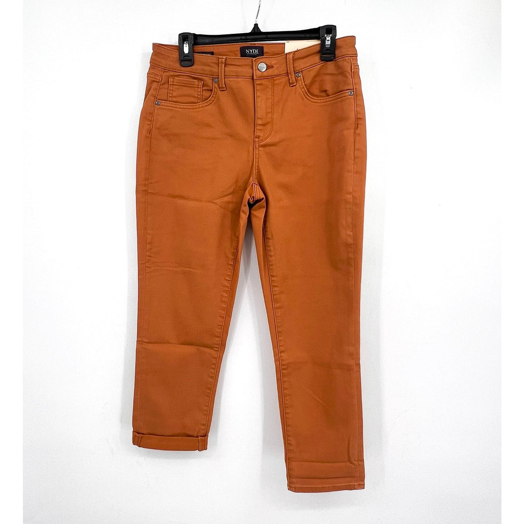 NYDJ Womens Margot Girlfriend Jeans Size 14 PETITE Rust Brown Straight Leg NWT