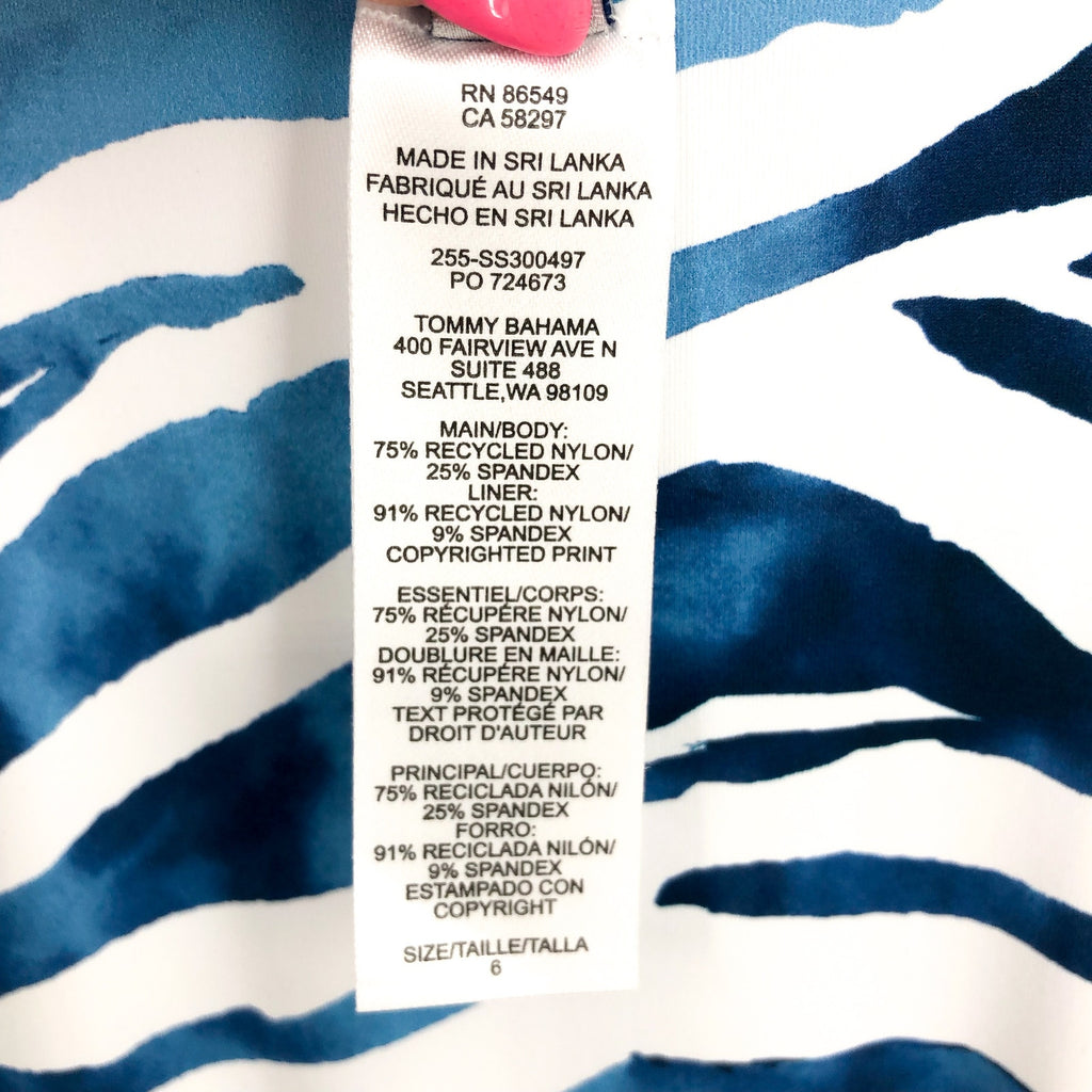 TOMMY BAHAMA Zan Zebra One-Piece Swimsuit Size 6 Banff Blue Palm Modern NWT