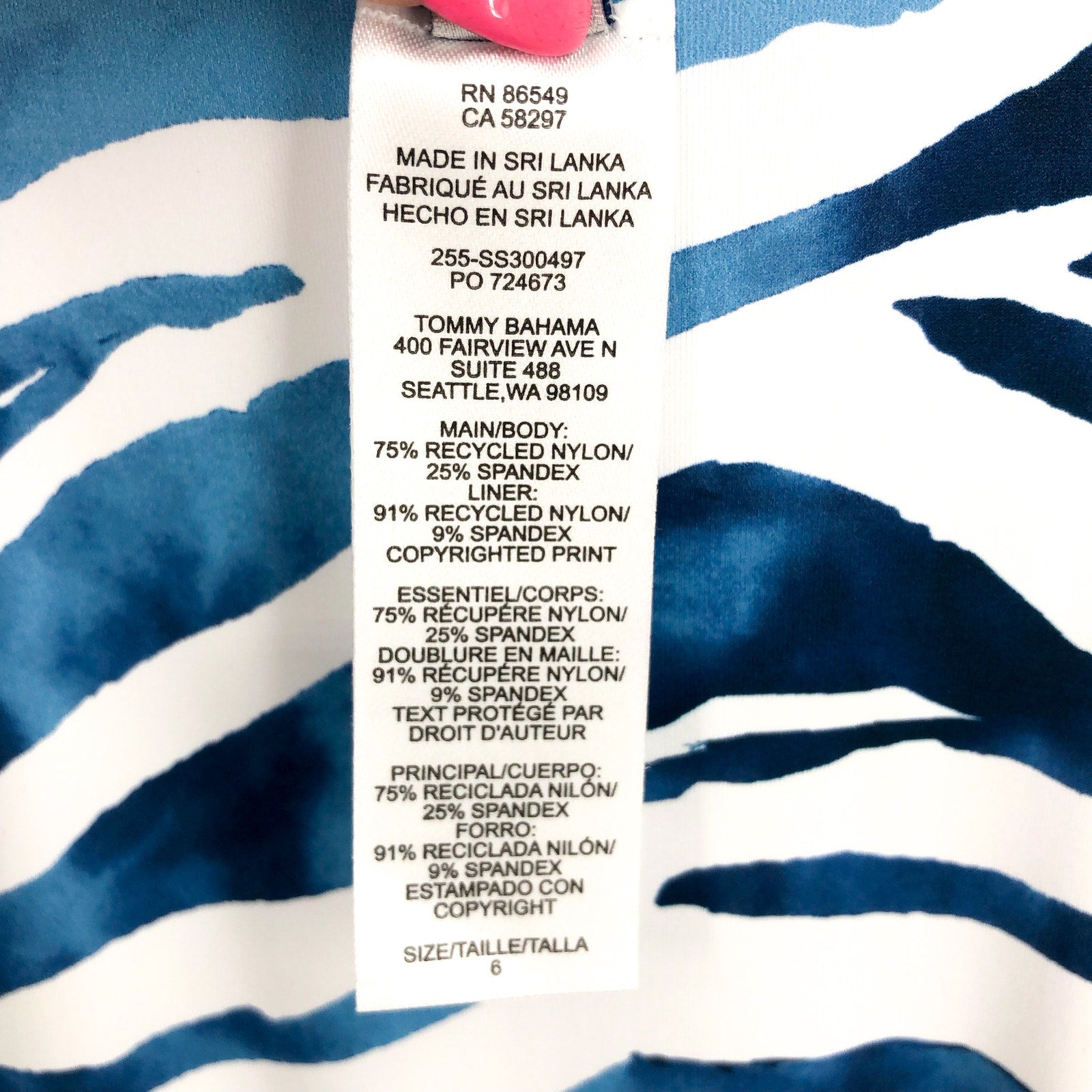 TOMMY BAHAMA Zan Zebra One-Piece Swimsuit Size 6 Banff Blue Palm Modern NWT