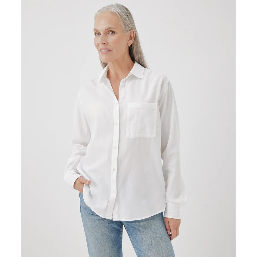 PACT Women's Sunset Lightweight Cotton Shirt Large White Button-Down NWT