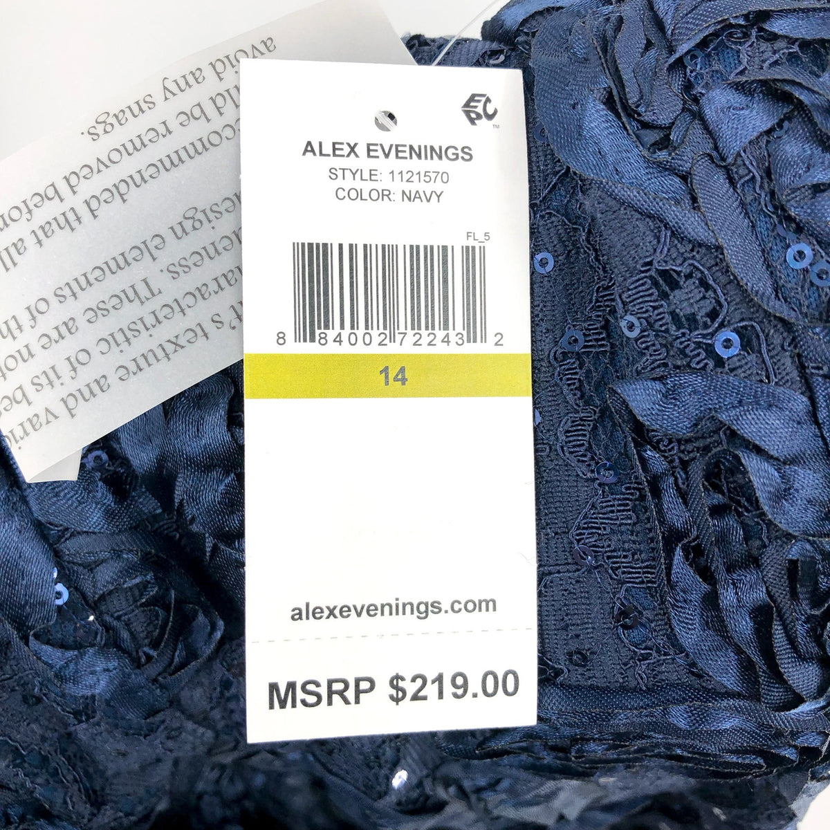 ALEX EVENINGS Rosette A-line Midi Dress Size 14 Navy Blue Sequin Lace 121570 NWT