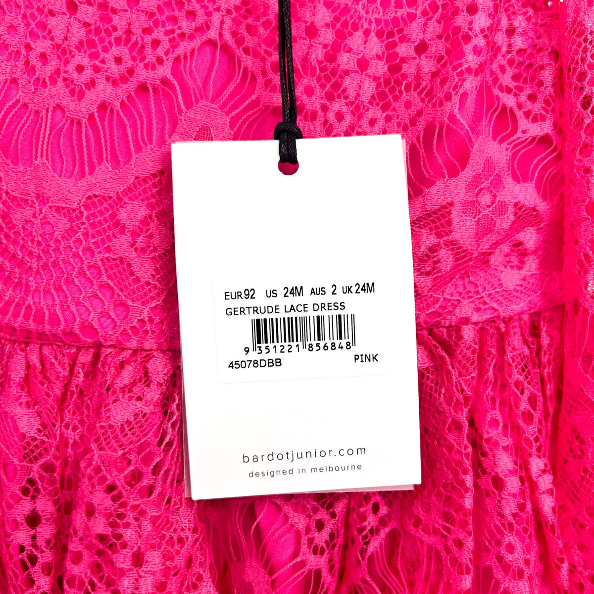 BARDOT Baby Gertrude Lace Dress 24 Months Pink Long Sleeve NWT