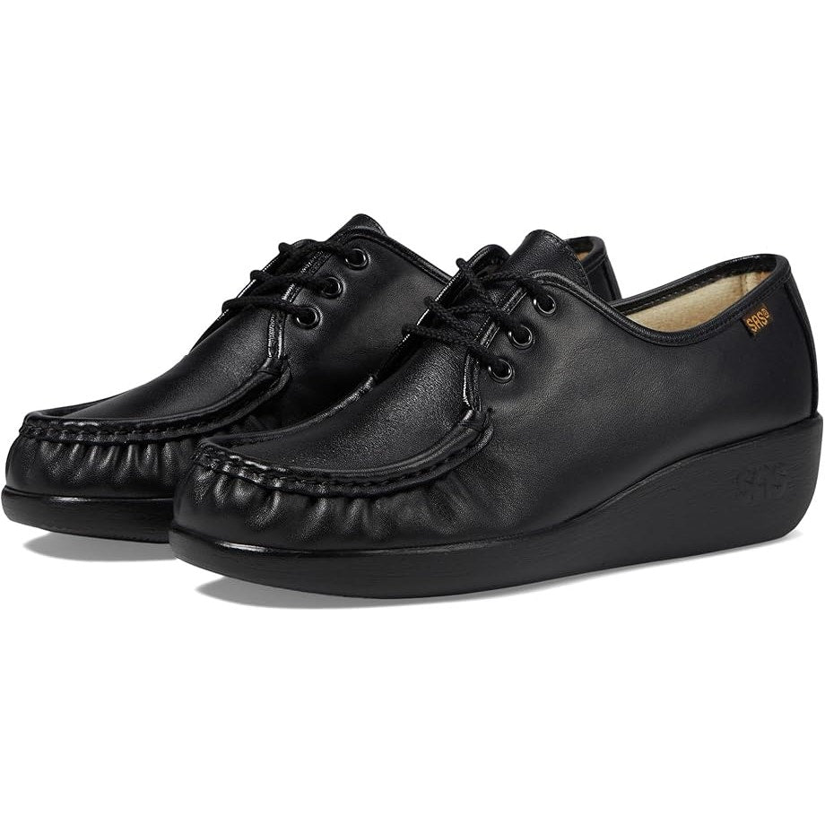 SAS Womens Bounce Lace Up Moc Shoes US 9.5 M Black Leather NWOB