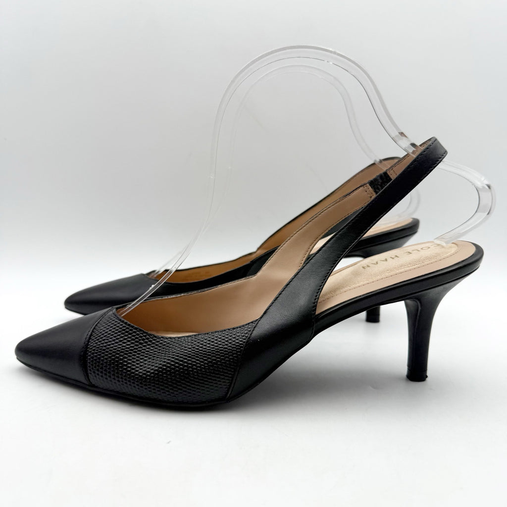 Cole Haan Womens The Go-To Slingback Pump US 8 B Black Leather Lizard Print NWOB