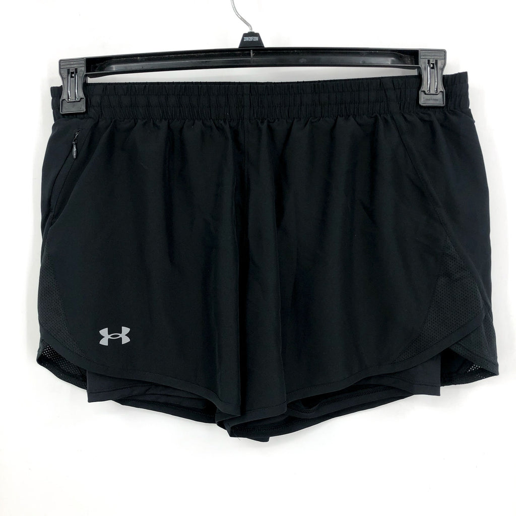UNDER ARMOUR Women's Fly By 2 in 1 Athletic Shorts Large Black Stretch NWT