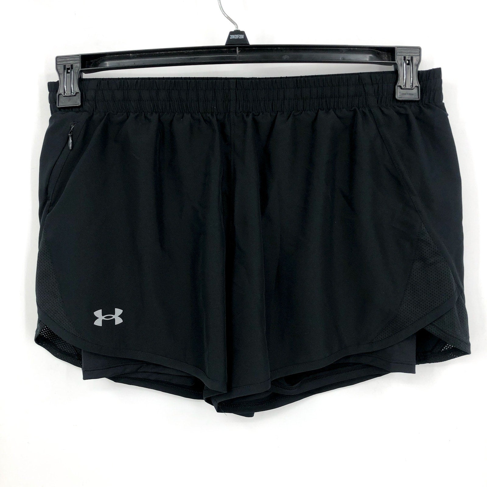 UNDER ARMOUR Women's Fly By 2 in 1 Athletic Shorts Large Black Stretch NWT