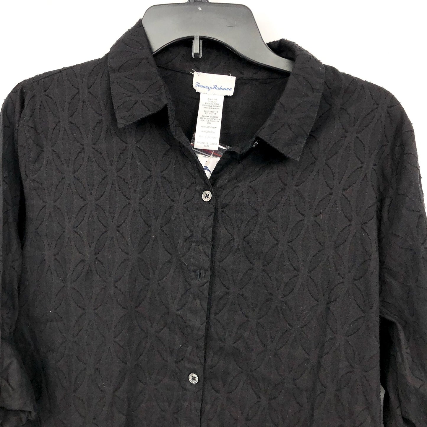 TOMMY BAHAMA Boyfriend Shirt Swim Cover Up Medium Black Cotton Clip Jacquard NWT