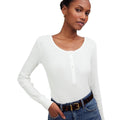 MADEWELL Women's Waffle-Knit Scoopneck Henley Tee Medium White NS612 NWT
