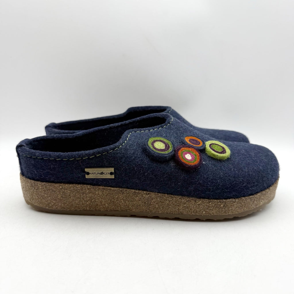 Haflinger Womens Chloe Slippers EU 39 US 8 Blue Wool Felt Appliqués NWOB