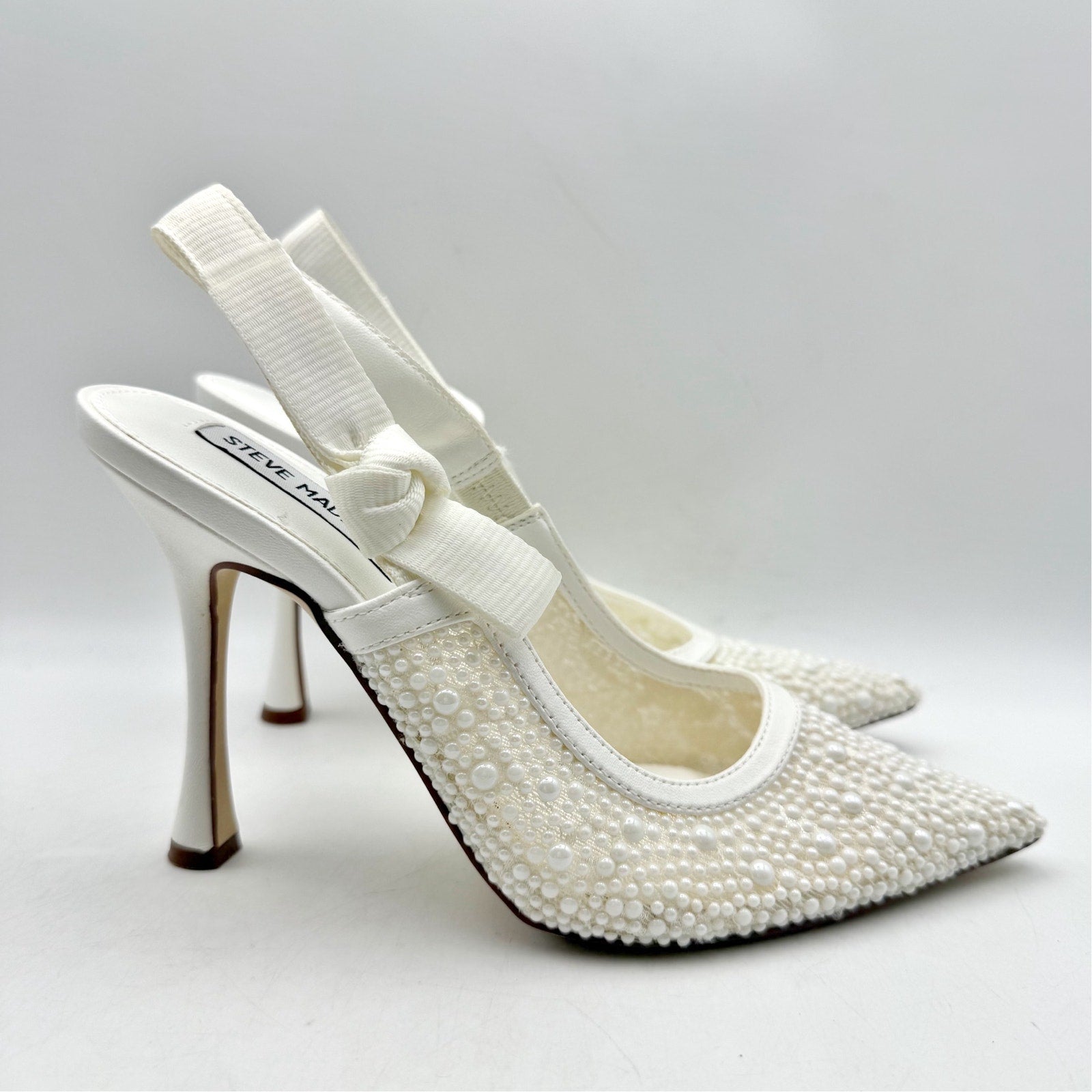 Steve Madden Womens Bri Lace Heels US 7 M EU 37.5 White Bow NWOB