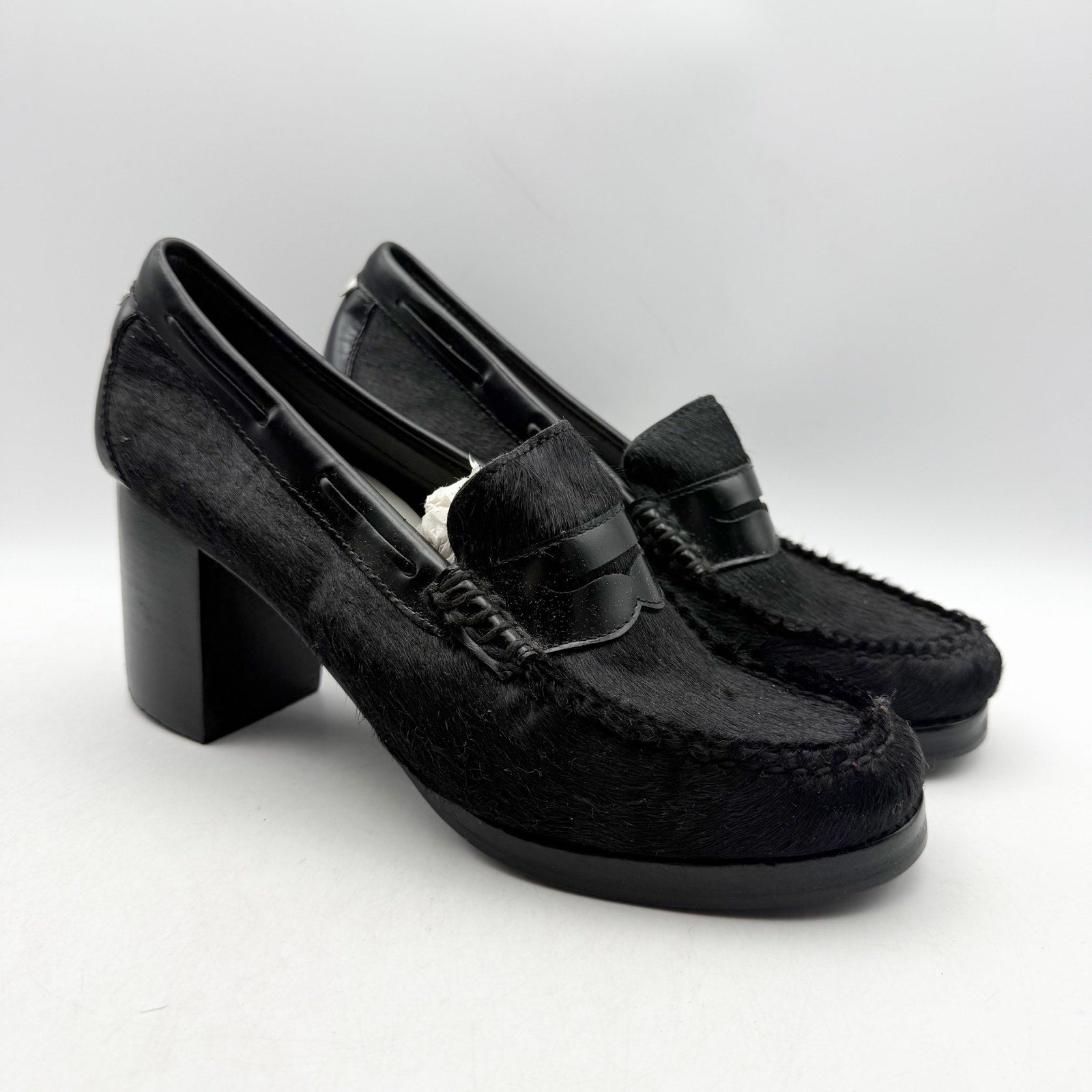 RE/DONE + Weejuns Womens Heeled Loafers US 9 M Black Calf Hair Leather NWOB
