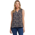 NYDJ Womens Sleeveless Blouse Top Large Marisol Blue Floral Print Split Neck NWT