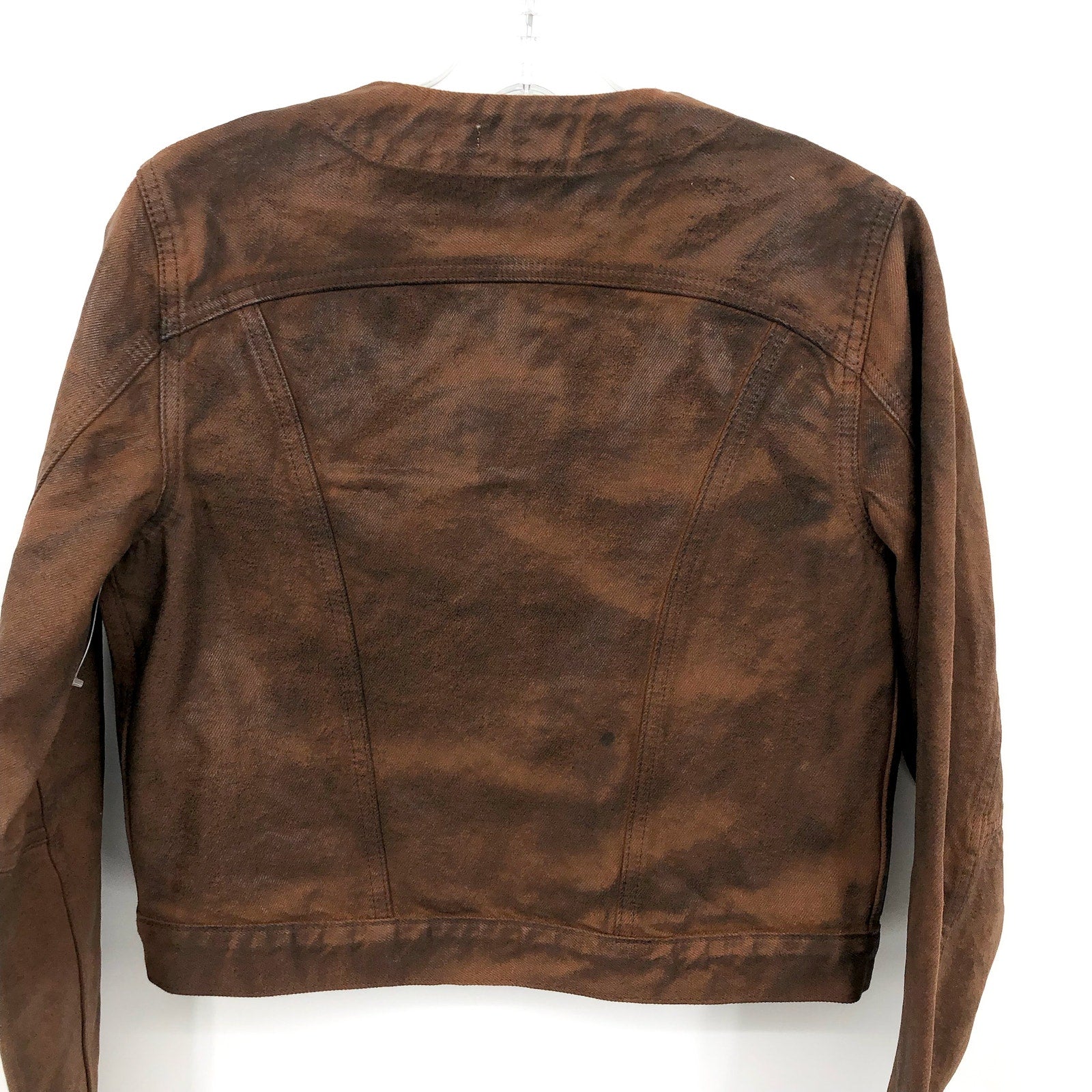 RE/DONE Womens Tailored Seam Jacket Small Brown Leather-Like Coating Crop NWT