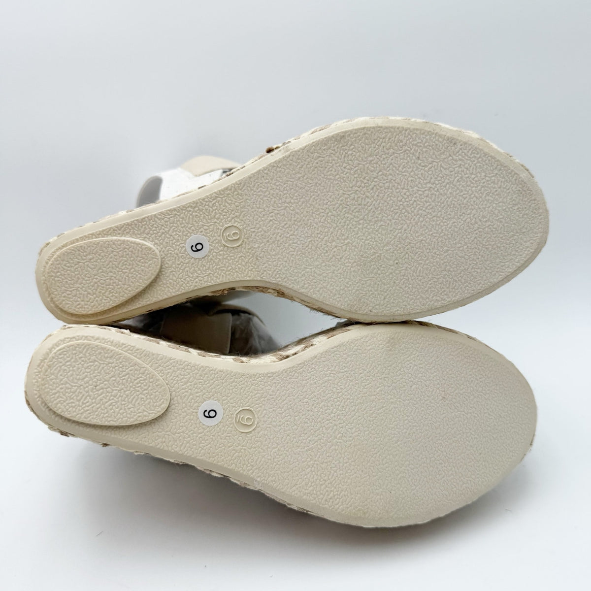 MIA Womens Gracce Espadrille Wedge Sandals Size 9 Beige White Vegan Leather NWOB