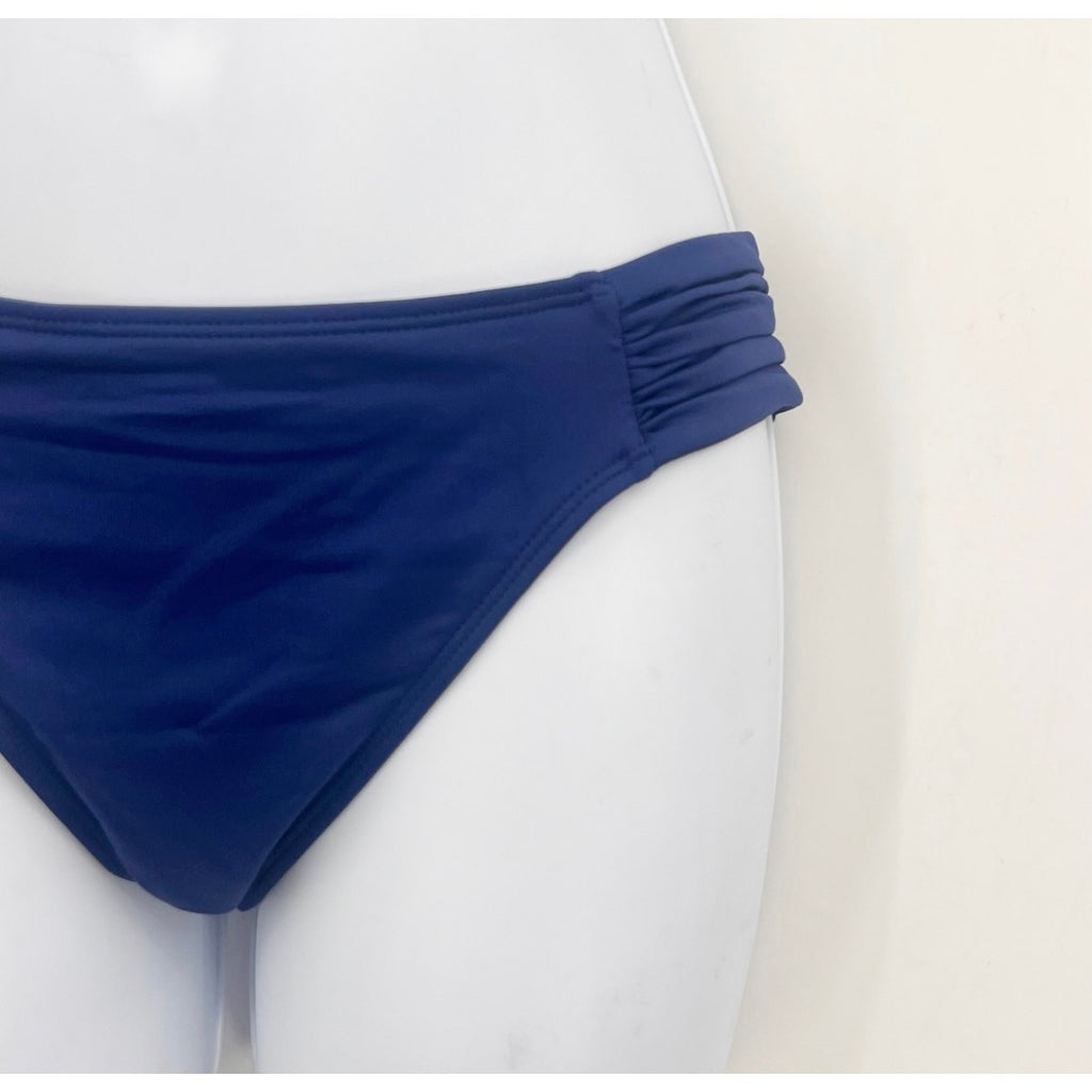 LAUREN RALPH LAUREN Hipster Bikini Bottom Size 4 Navy Blue Shirred Side Tab NWT