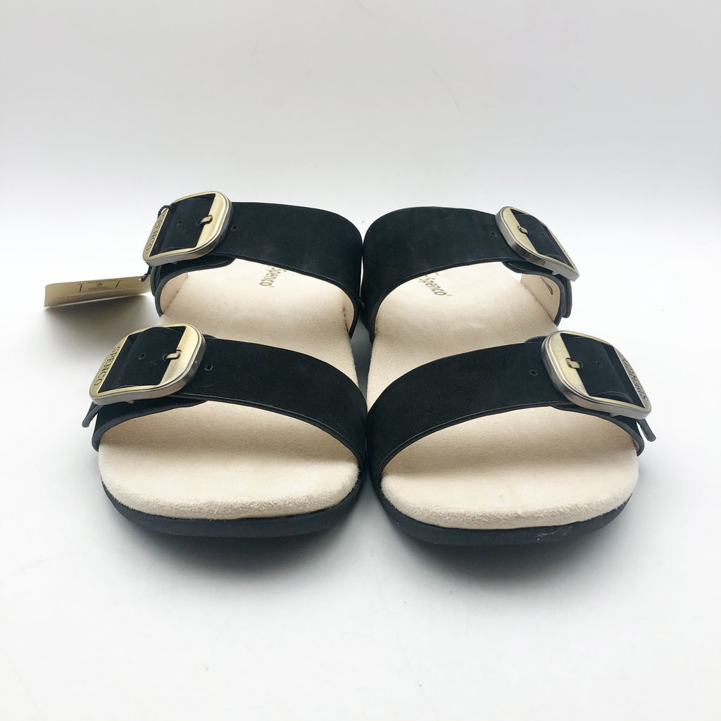 Spenco Womens Vista Slip On Sandals US 7.5  Black Leather APMA Comfort NIB