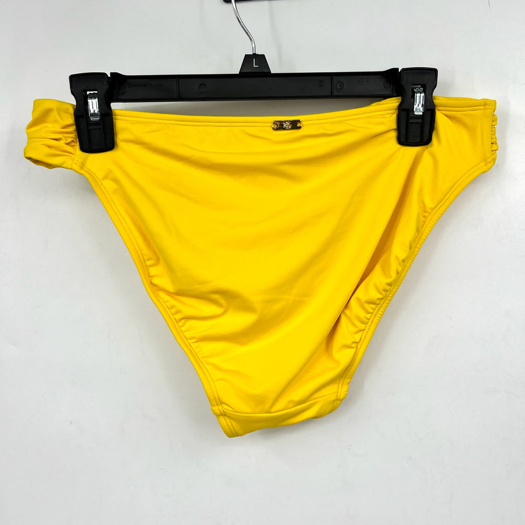 LAUREN RALPH LAUREN Shirred Hipster Bikini Bottom Size 12 Yellow Beach Club NWT