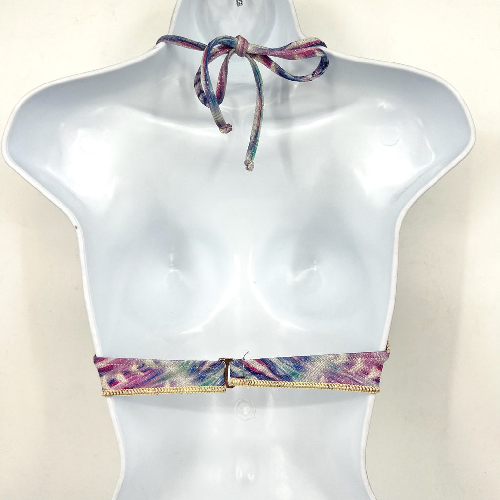BECCA Women's Tulum Halter Bikini Top Small Purple Multi Printed Lace Front NWT