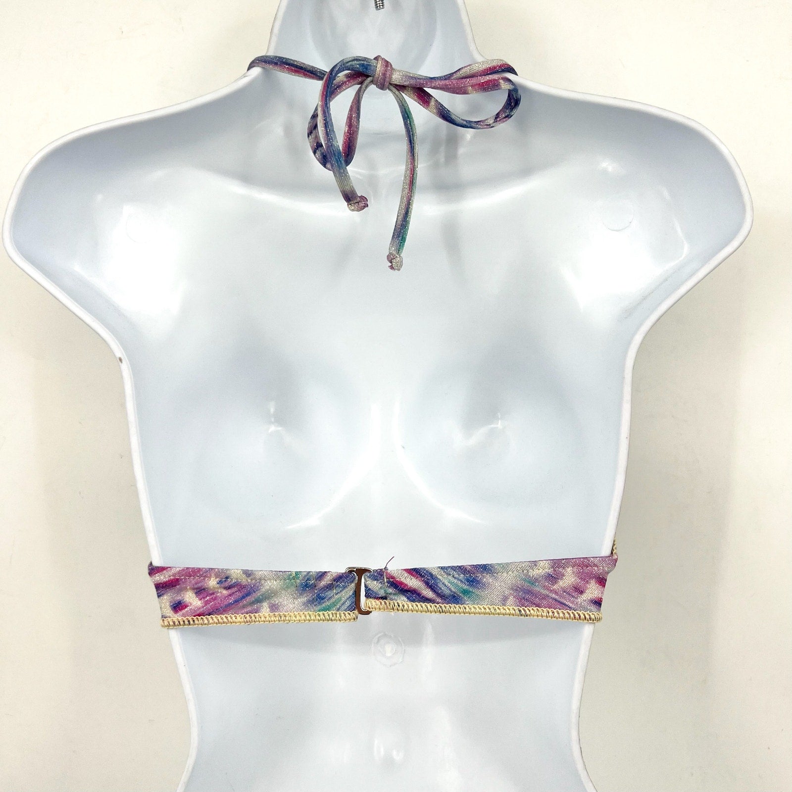 BECCA Women's Tulum Halter Bikini Top Small Purple Multi Printed Lace Front NWT