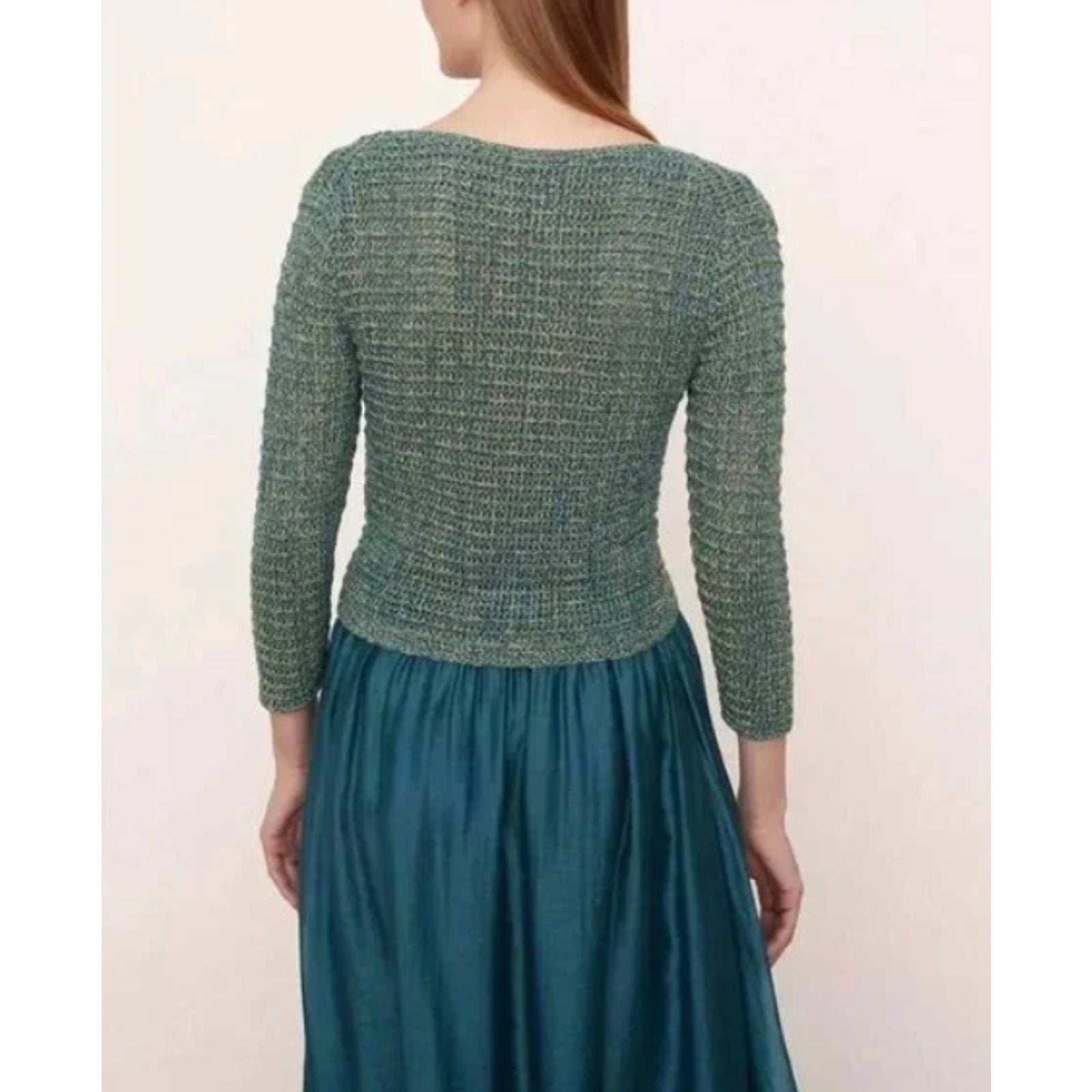 VINCE Women's Marled Crochet Cardigan Green Marl Small V-Neck Cotton NWT