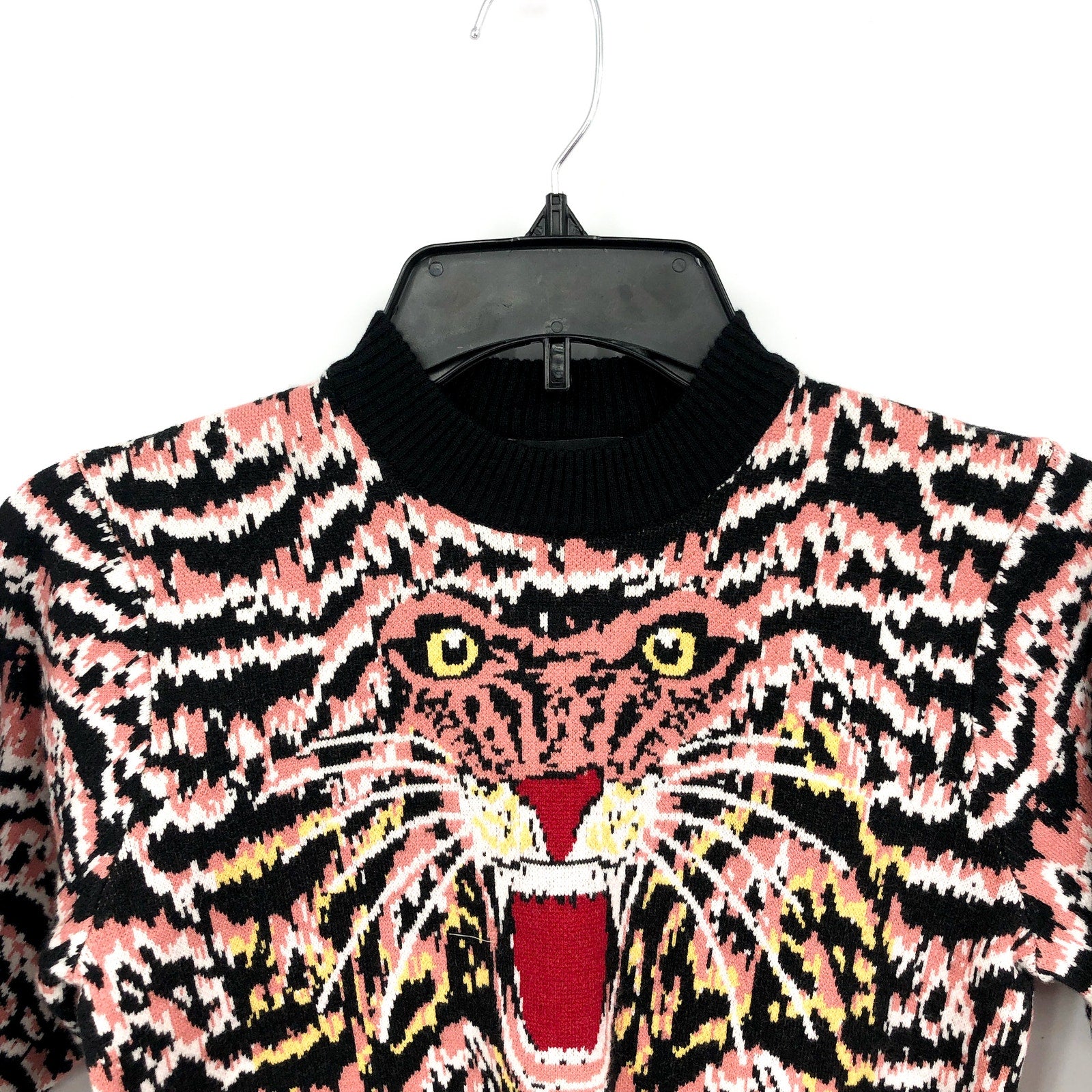 BARDOT JUNIOR Girl's Roar Intarsia Knit Crewneck Sweater Size 10 Black Lion NWT