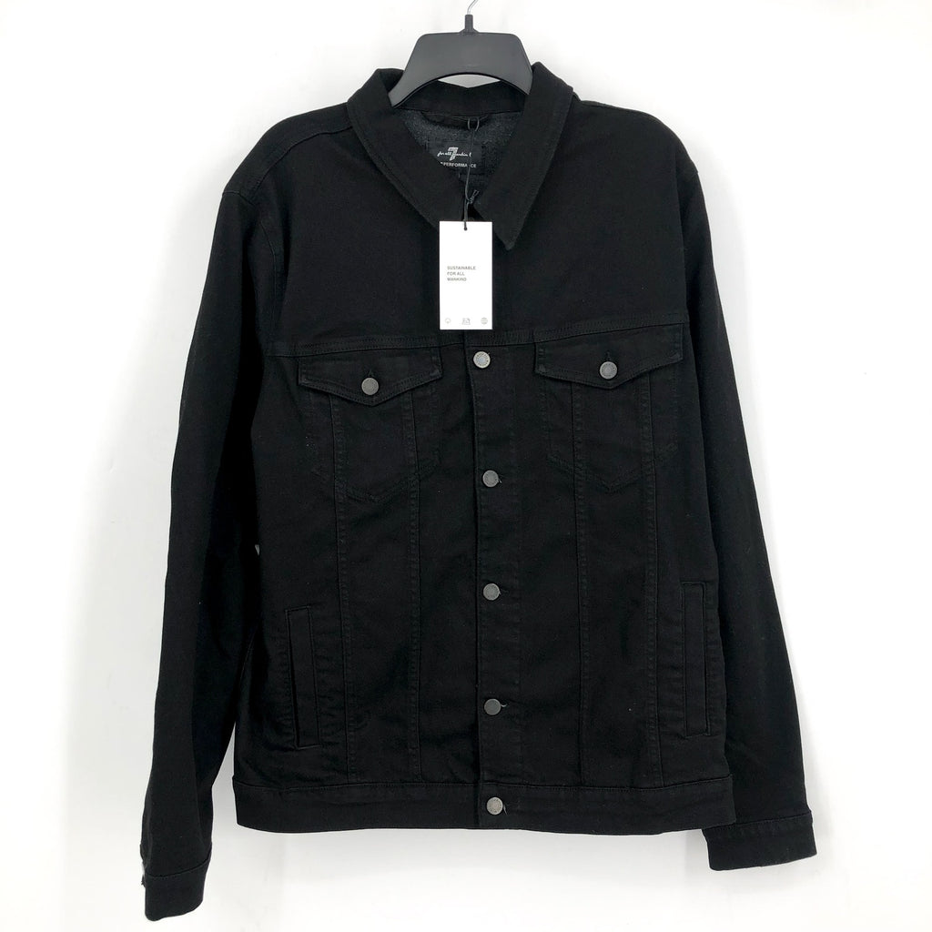 7 FOR ALL MANKIND Men's Perfect Trucker Jean Jacket XL Black Denim Stretch NWT