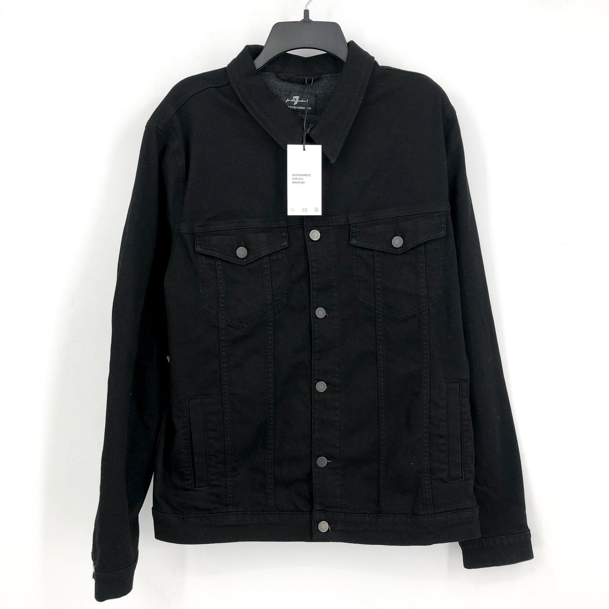 7 FOR ALL MANKIND Men's Perfect Trucker Jean Jacket XL Black Denim Stretch NWT