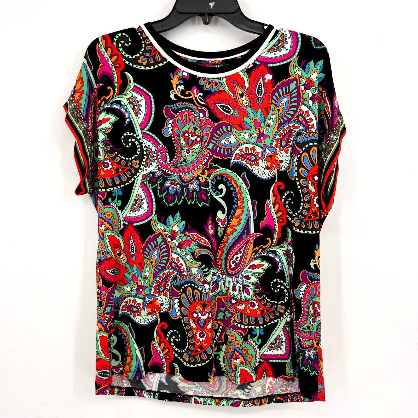 JOHNNY WAS Women's The Janie Favorite Relaxed Tee Medium Black Multi Print NWT