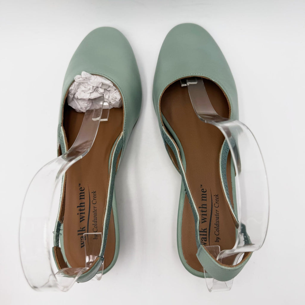 Coldwater Creek Womens Josie 2 Slingback Heels Size 8 WIDE Sea Green Leather NIB