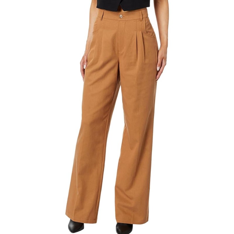 PAIGE Women's Merano Pleated Wide Leg Pants Size 10 Golden Tan Trousers NWOT