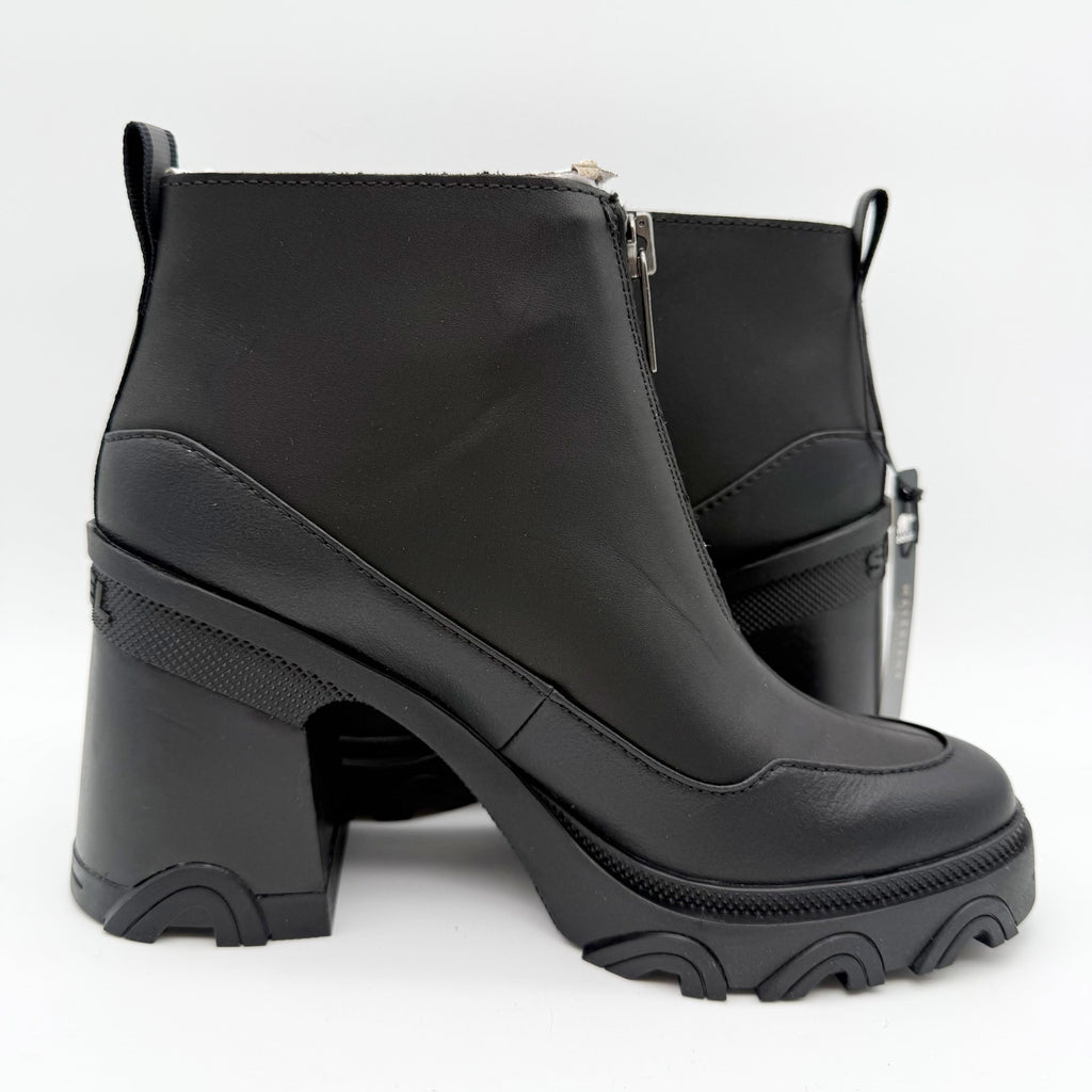 SOREL Womens Brex Booties US 8.5 EU 39.5 Black Leather Waterproof Heel Zip NIB